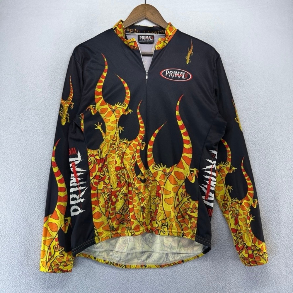 Vintage Primal cycling Jersey Men's Large Black Graphic Lizard Flames graphic